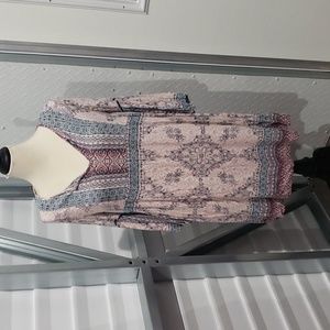 Knox Rose Womens Shift Dress Multicolor Floral Midi 3/4‎ Sleeve Boho Small